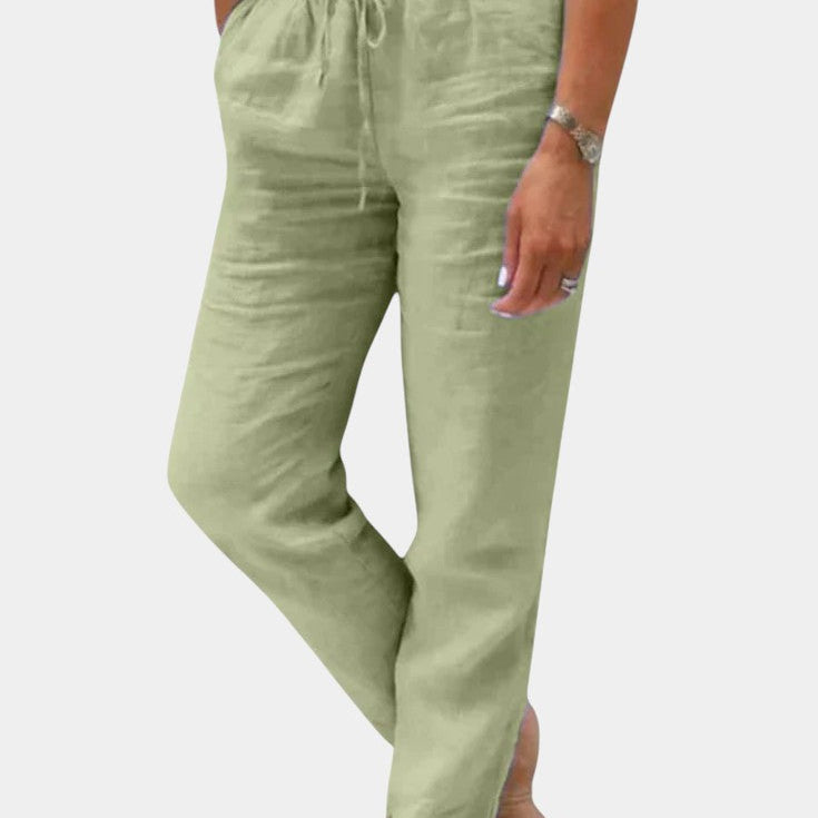 Violeta Pantalones de Lino Mezclado Ajuste Relajado