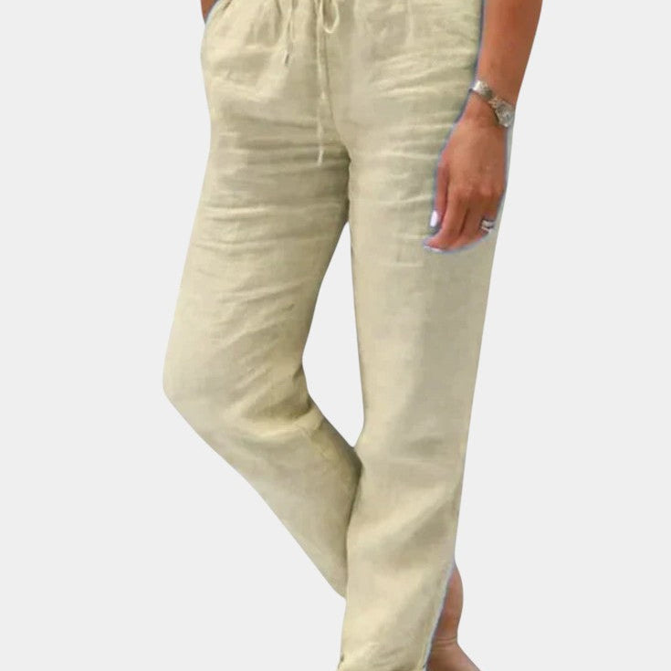 Violeta Pantalones de Lino Mezclado Ajuste Relajado