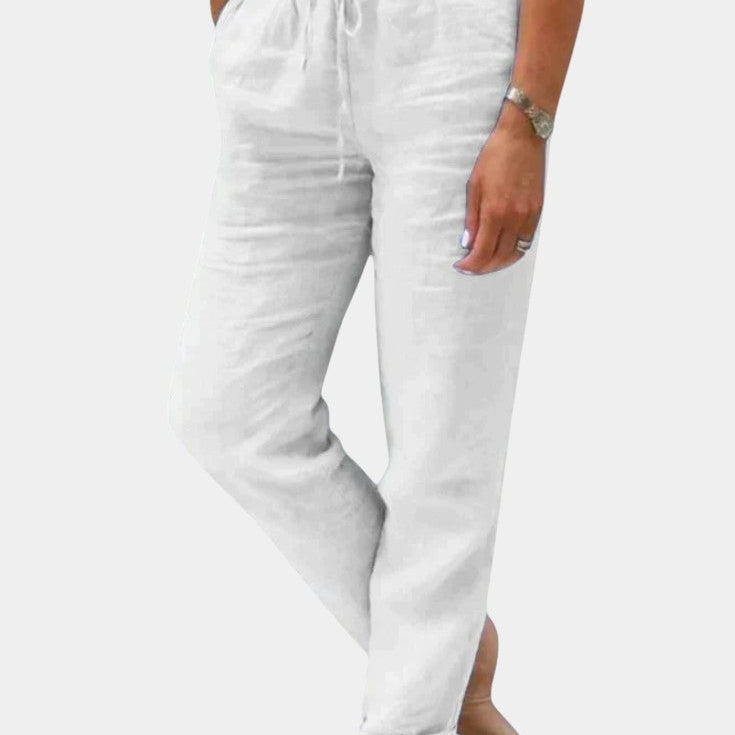 Violeta Pantalones de Lino Mezclado Ajuste Relajado