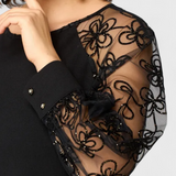 Bellezza Vestido de Encaje con Mangas Largas y Escote Redondo