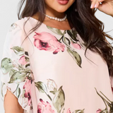 Tameka Vestido de Gasa Fluida con Pétalos y Mangas Transparentes