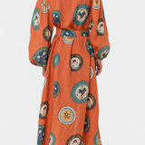 Sibley Vestido Maxi de Lino con Estampado Exclusivo y Cinturón