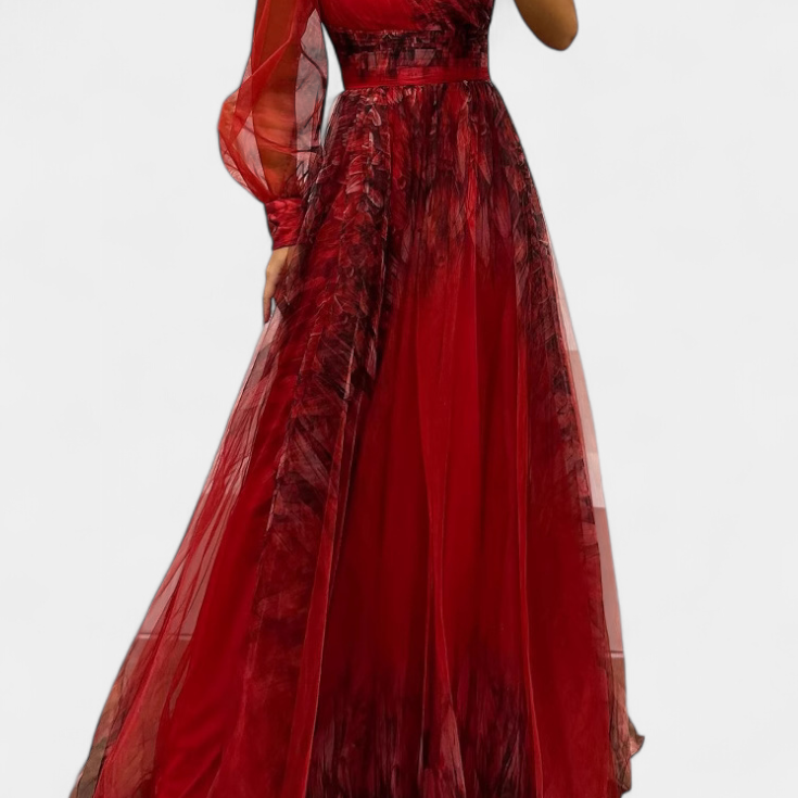Becca Vestido Maxi de Chiffón con Hombro Descubierto y Flor Voluminosa