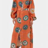 Sibley Vestido Maxi de Lino con Estampado Exclusivo y Cinturón