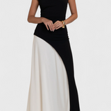 Mallory Vestido Midi Bicolor de Corte Recto y Silueta Definida