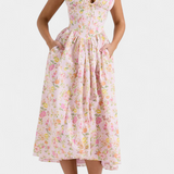 Margie Vestido Midi de Escote en V y Estampado Floral Romántico