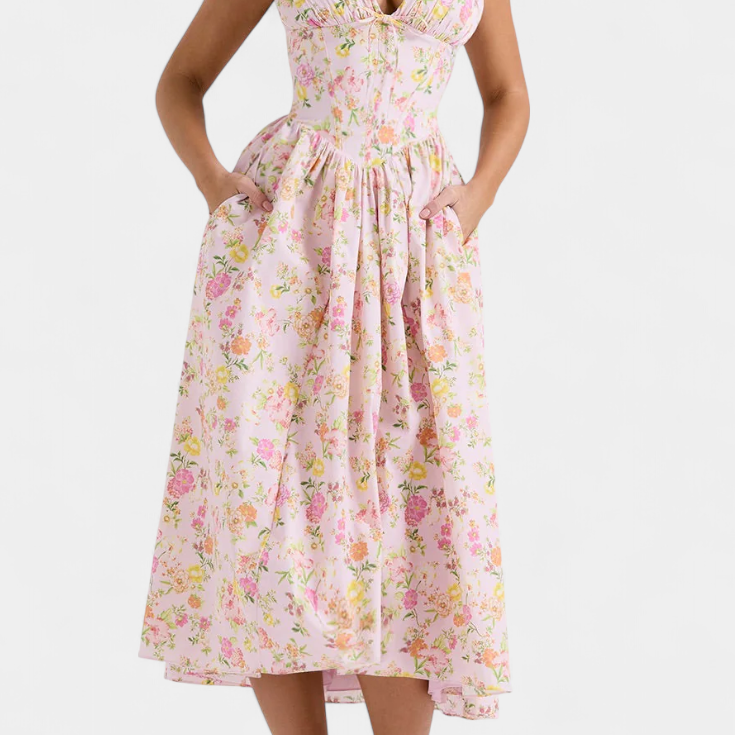 Margie Vestido Midi de Escote en V y Estampado Floral Romántico