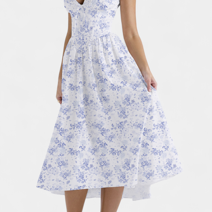 Margie Vestido Midi de Escote en V y Estampado Floral Romántico