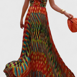 Janis Vestido Maxi con Estampado Artístico y Escote Halter Sweetheart