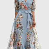 Arlet Vestido Midi Floral con Escote en V y Silueta Femenina