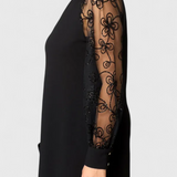 Bellezza Vestido de Encaje con Mangas Largas y Escote Redondo