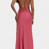 Ashanty Vestido Largo con Escote Halter y Cintura de Encaje Transparente