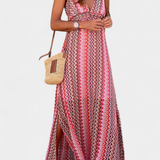 Jeni Vestido Largo Boho con Escote Halter y Estampado Tribal