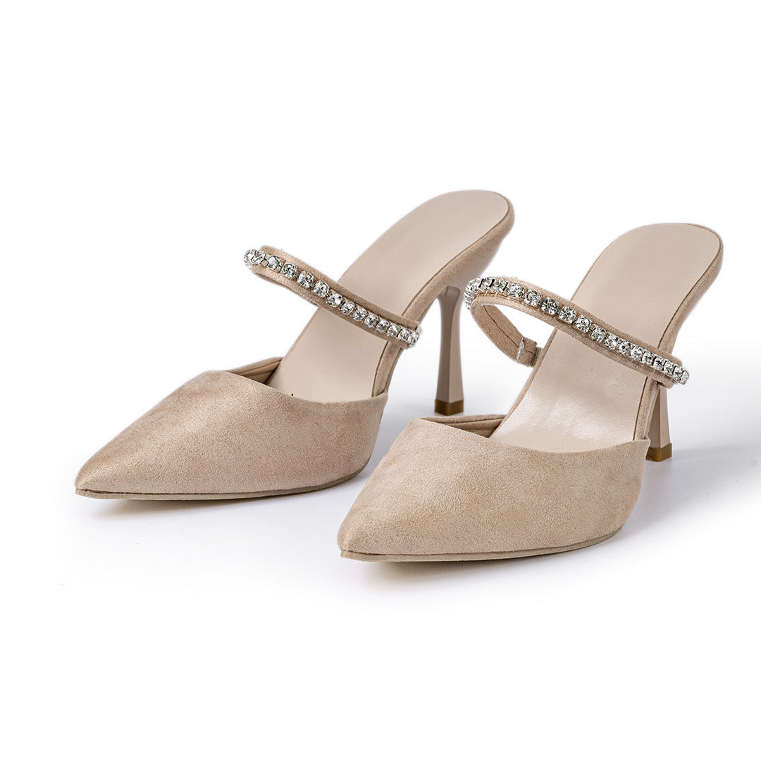 Sandalias de tacón alto con punta afilada adornadas con strass
