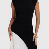 Mallory Vestido Midi Bicolor de Corte Recto y Silueta Definida