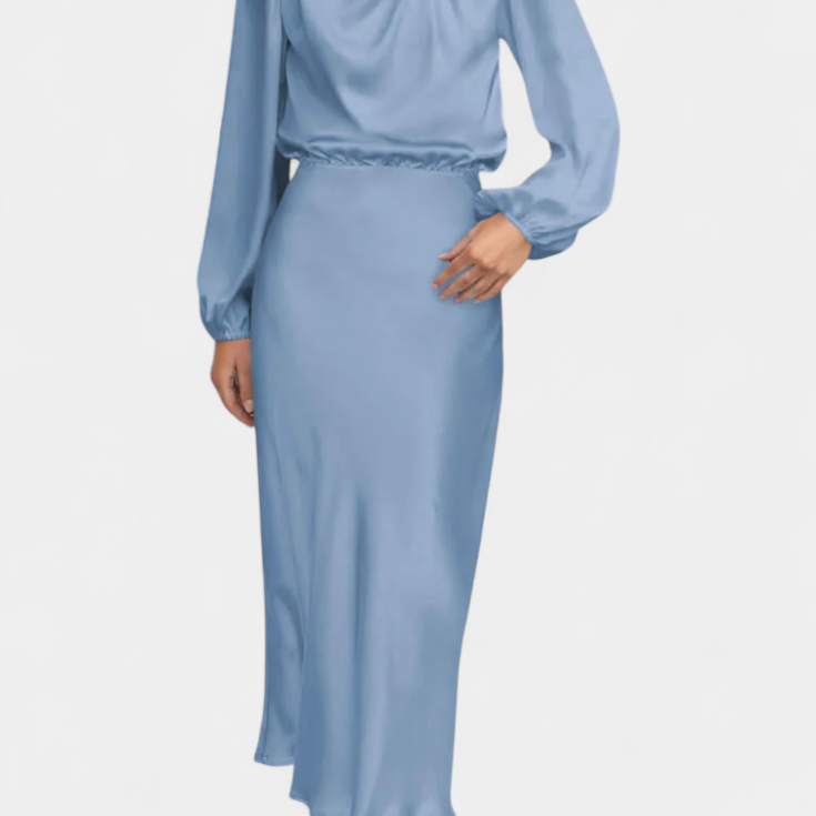 Cecila Vestido Maxi con Cuello Alto y Detalle Floral