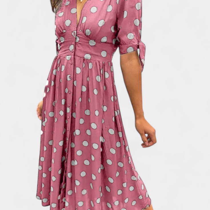 Lizzie Vestido Midi de Lunares con Escote en V Profundo