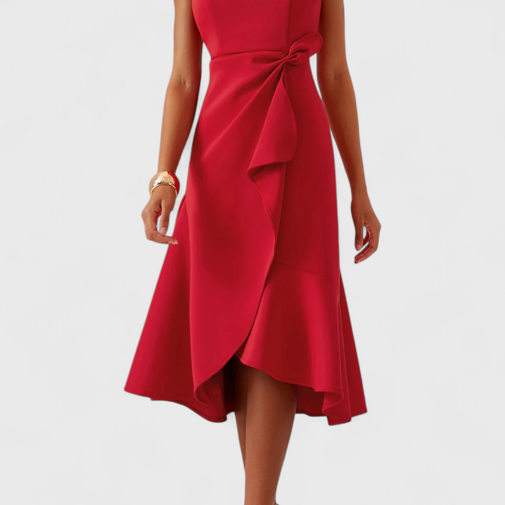 Claudia Vestido Midi Asimétrico con Drapeado Elegante