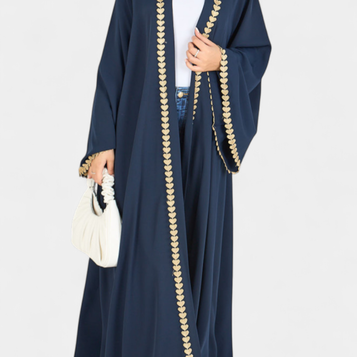 Ginebra Abaya Fluida con Bordado Dorado
