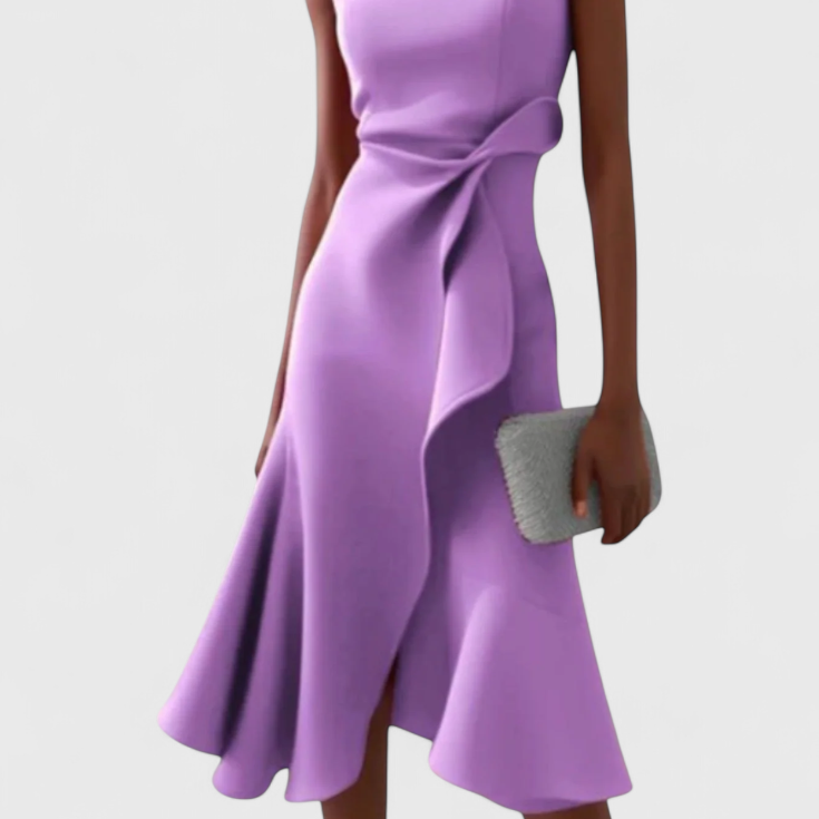 Claudia Vestido Midi Asimétrico con Drapeado Elegante