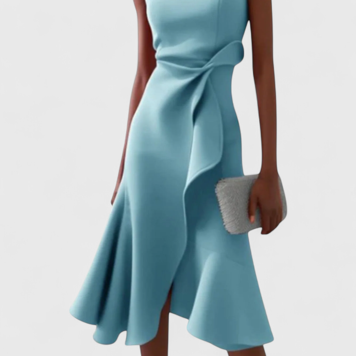 Claudia Vestido Midi Asimétrico con Drapeado Elegante