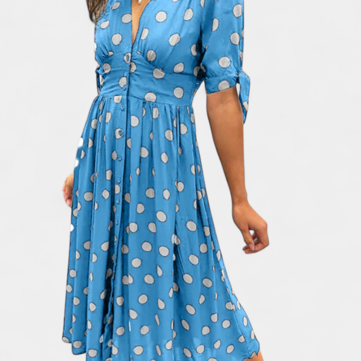 Lizzie Vestido Midi de Lunares con Escote en V Profundo