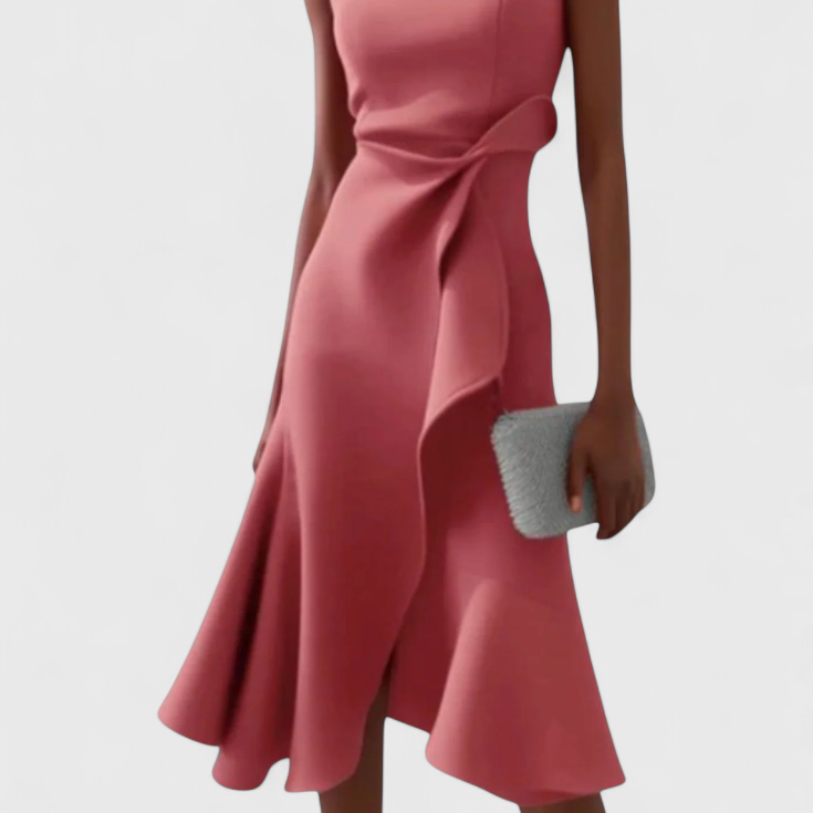 Claudia Vestido Midi Asimétrico con Drapeado Elegante