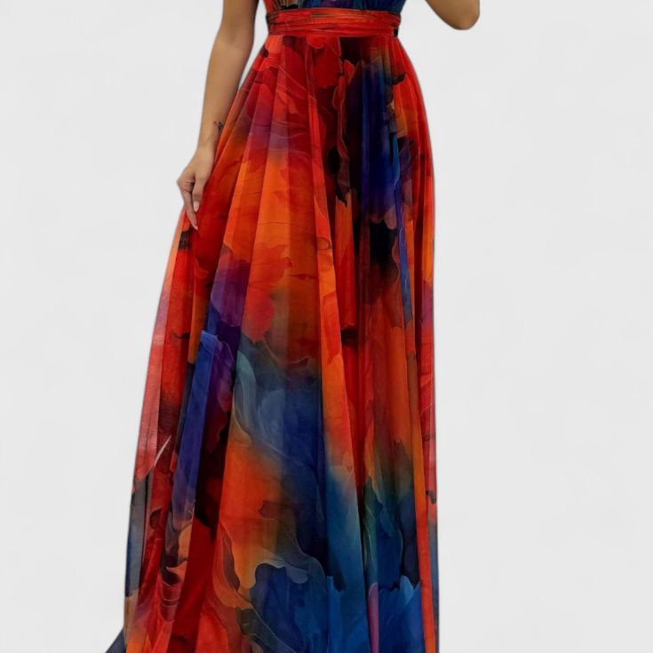Caprice Vestido Maxi de Gasa con Estampado Floral y Cuello Halter
