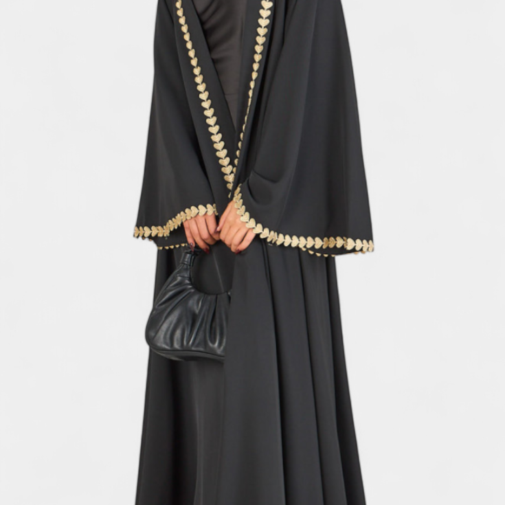 Ginebra Abaya Fluida con Bordado Dorado