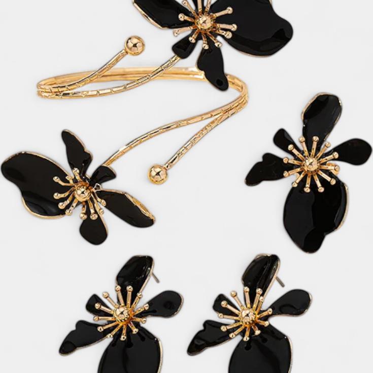Set de Accesorios Florales: Pulsera + Pendientes + Anillos