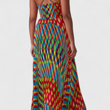 Janis Vestido Maxi con Estampado Artístico y Escote Halter Sweetheart