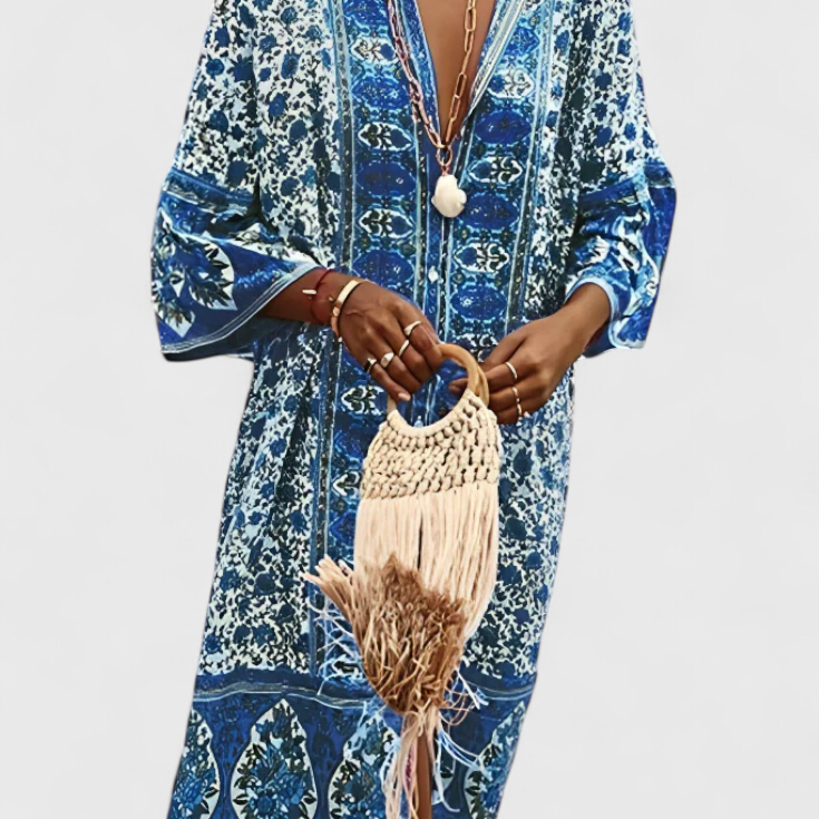 Chinara Vestido Largo Boho con Bordado Étnico y Silueta Relajada