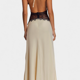 Ashanty Vestido Largo con Escote Halter y Cintura de Encaje Transparente