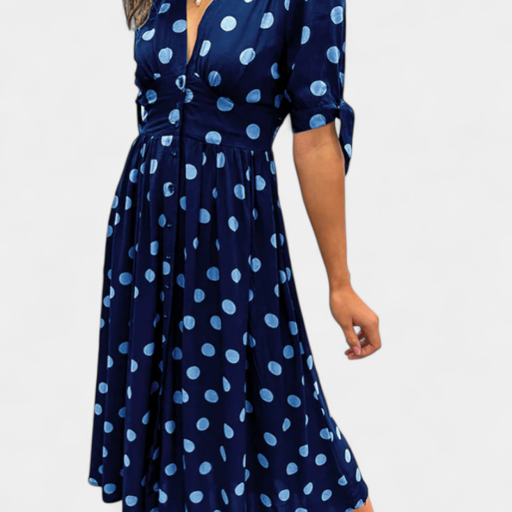 Lizzie Vestido Midi de Lunares con Escote en V Profundo