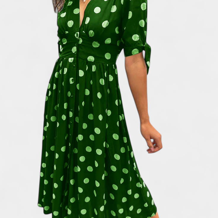 Lizzie Vestido Midi de Lunares con Escote en V Profundo