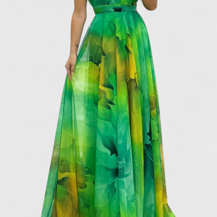 Caprice Vestido Maxi de Gasa con Estampado Floral y Cuello Halter