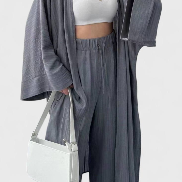 Caspian Conjunto Relajado de Dos Piezas con Kimono Largo